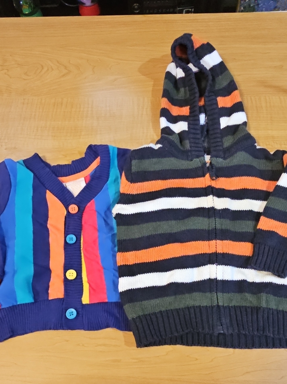 Babies' Striped Hooded Sweater - Blue, Forest Green, Orange, Yellow, Red, Cream